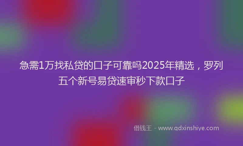 急需1万找私贷的口子可靠吗2025年精选，罗列五个新号易贷速审秒下款口子