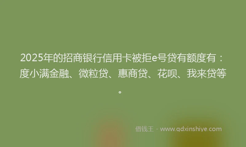 2025年的招商银行信用卡被拒e号贷有额度有：度小满金融、微粒贷、惠商贷、花呗、我来贷等。