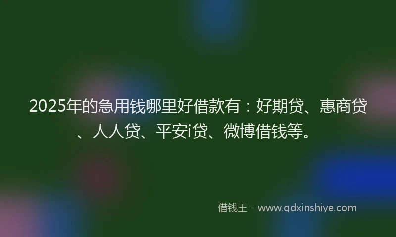 2025年的急用钱哪里好借款有：好期贷、惠商贷、人人贷、平安i贷、微博借钱等。