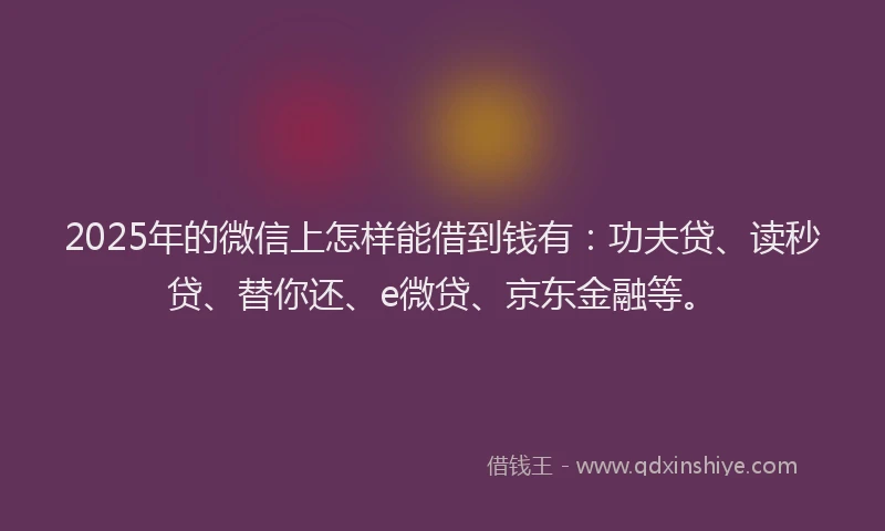 2025年的微信上怎样能借到钱有：功夫贷、读秒贷、替你还、e微贷、京东金融等。