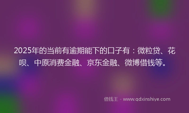 2025年的当前有逾期能下的口子有：微粒贷、花呗、中原消费金融、京东金融、微博借钱等。