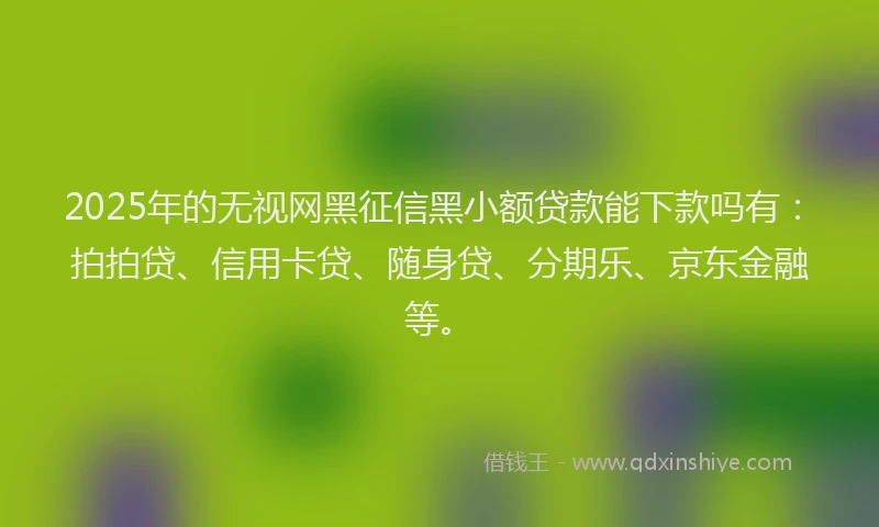 2025年的无视网黑征信黑小额贷款能下款吗有：拍拍贷、信用卡贷、随身贷、分期乐、京东金融等。