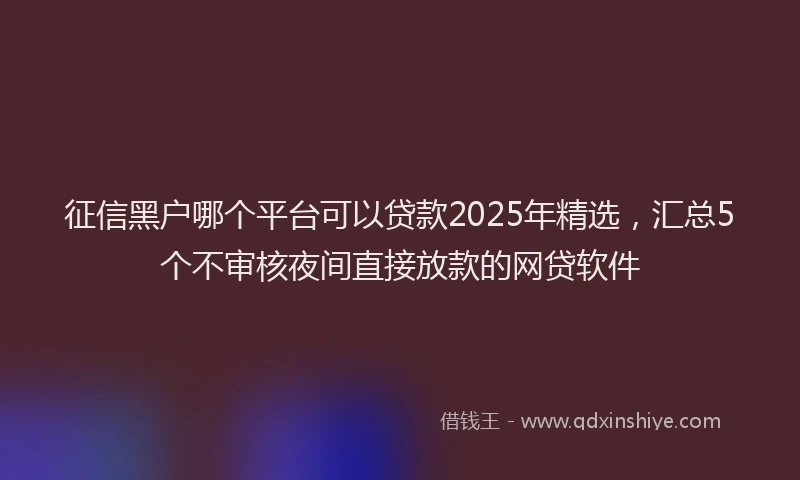 征信黑户哪个平台可以贷款2025年精选，汇总5个不审核夜间直接放款的网贷软件