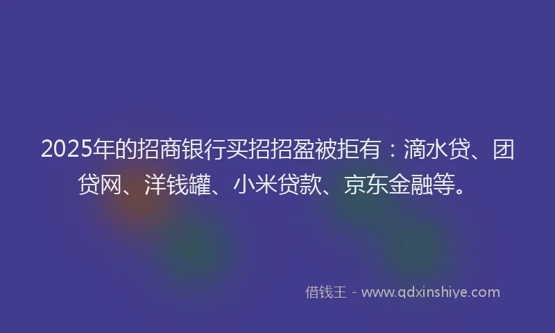 2025年的招商银行买招招盈被拒有：滴水贷、团贷网、洋钱罐、小米贷款、京东金融等。