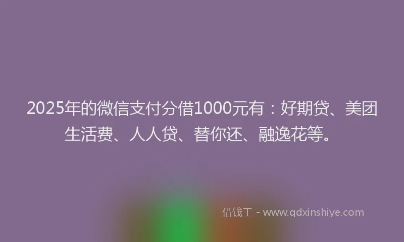 2025年的微信支付分借1000元有：好期贷、美团生活费、人人贷、替你还、融逸花等。