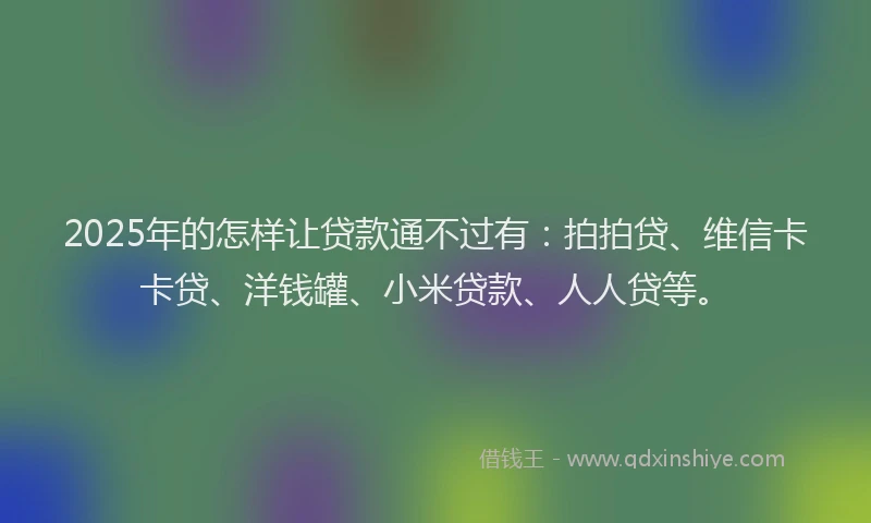 2025年的怎样让贷款通不过有：拍拍贷、维信卡卡贷、洋钱罐、小米贷款、人人贷等。