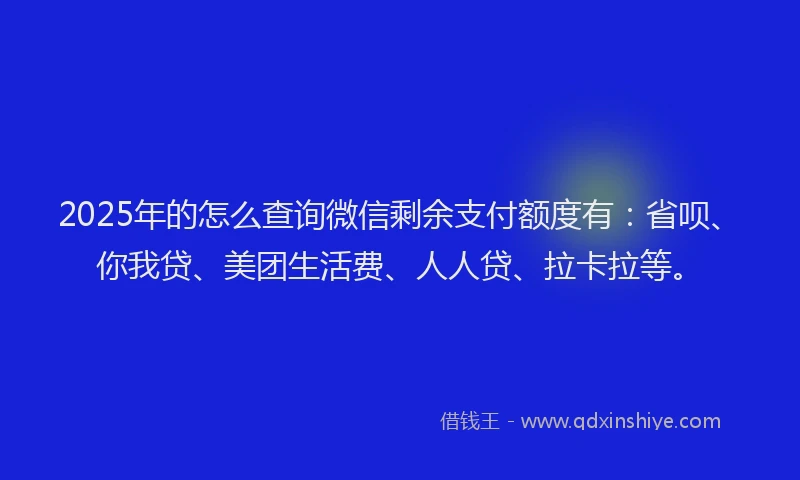 2025年的怎么查询微信剩余支付额度有：省呗、你我贷、美团生活费、人人贷、拉卡拉等。
