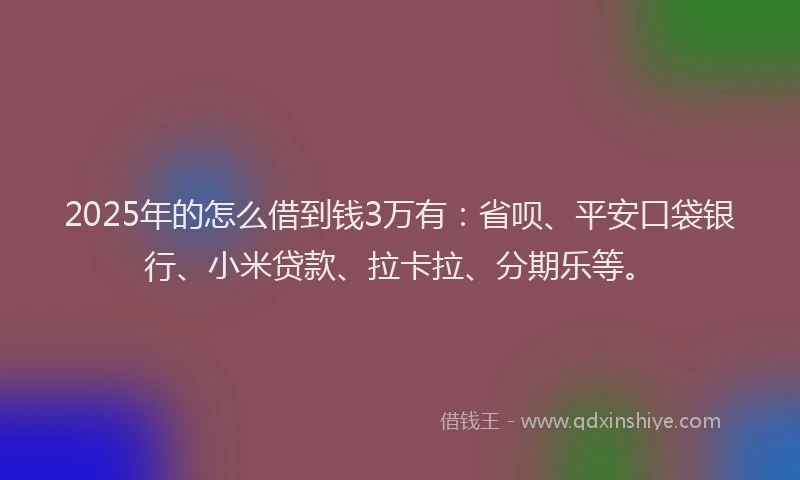 2025年的怎么借到钱3万有：省呗、平安口袋银行、小米贷款、拉卡拉、分期乐等。