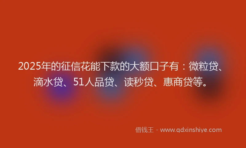 2025年的征信花能下款的大额口子有：微粒贷、滴水贷、51人品贷、读秒贷、惠商贷等。