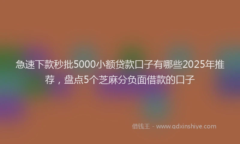 急速下款秒批5000小额贷款口子有哪些2025年推荐，盘点5个芝麻分负面借款的口子