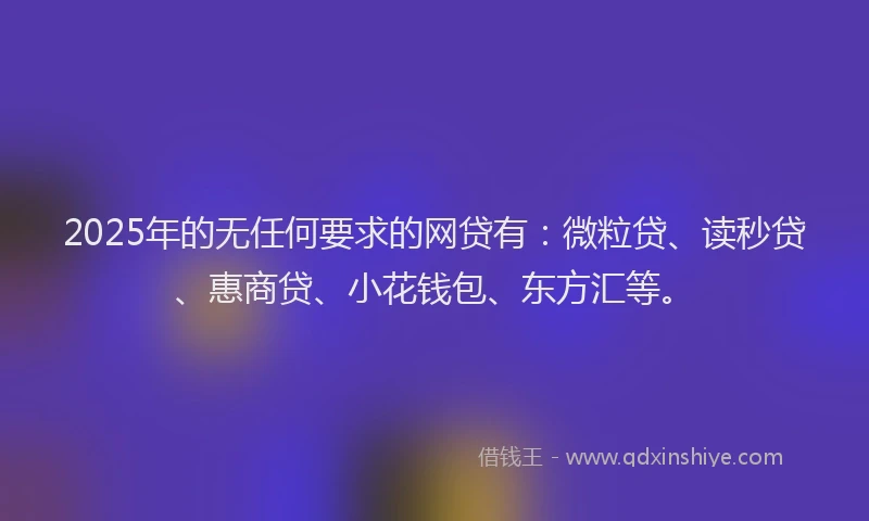 2025年的无任何要求的网贷有：微粒贷、读秒贷、惠商贷、小花钱包、东方汇等。