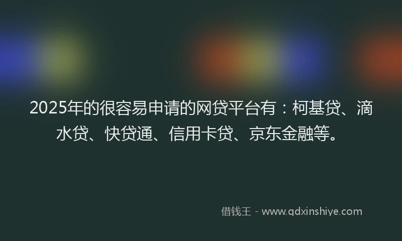 2025年的很容易申请的网贷平台有：柯基贷、滴水贷、快贷通、信用卡贷、京东金融等。