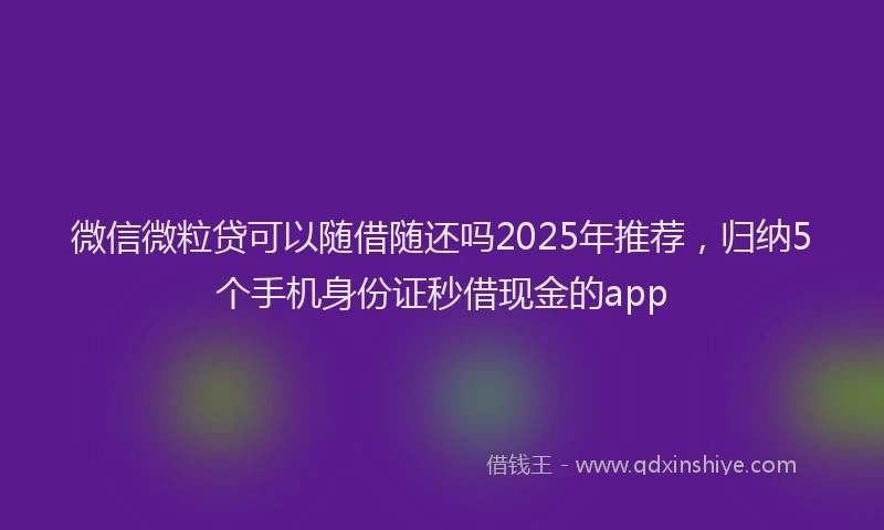 微信微粒贷可以随借随还吗2025年推荐，归纳5个手机身份证秒借现金的app