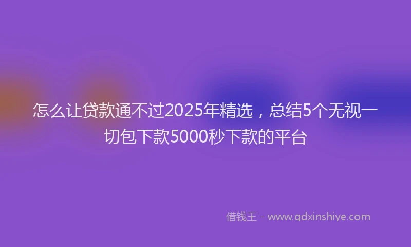 怎么让贷款通不过2025年精选，总结5个无视一切包下款5000秒下款的平台