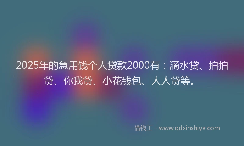 2025年的急用钱个人贷款2000有：滴水贷、拍拍贷、你我贷、小花钱包、人人贷等。