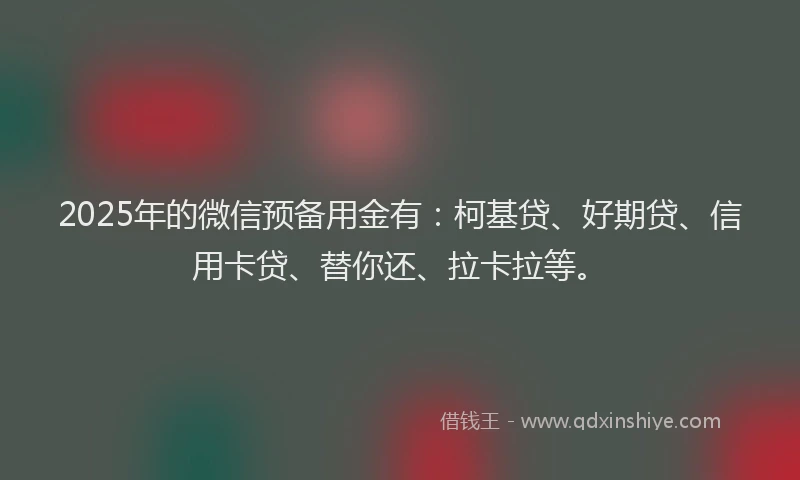 2025年的微信预备用金有：柯基贷、好期贷、信用卡贷、替你还、拉卡拉等。