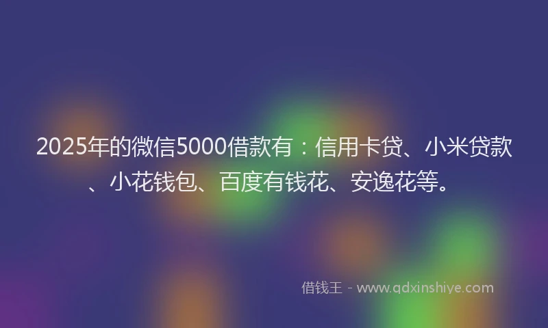 2025年的微信5000借款有：信用卡贷、小米贷款、小花钱包、百度有钱花、安逸花等。