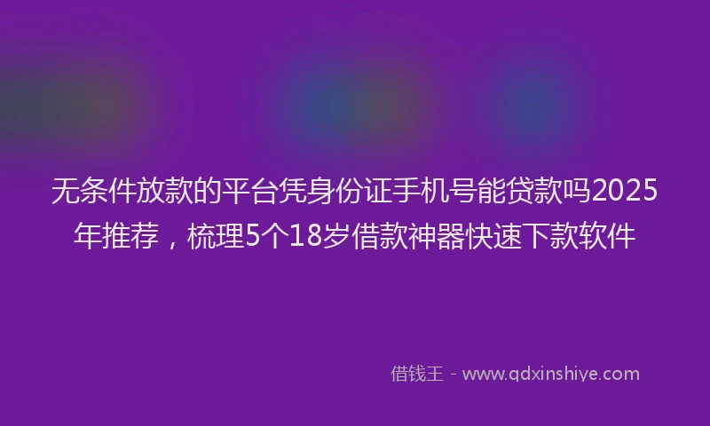 无条件放款的平台凭身份证手机号能贷款吗2025年推荐，梳理5个18岁借款神器快速下款软件