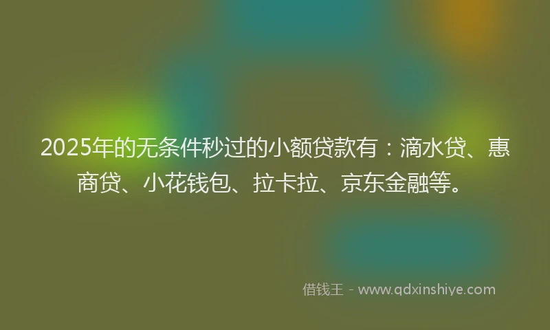 2025年的无条件秒过的小额贷款有：滴水贷、惠商贷、小花钱包、拉卡拉、京东金融等。