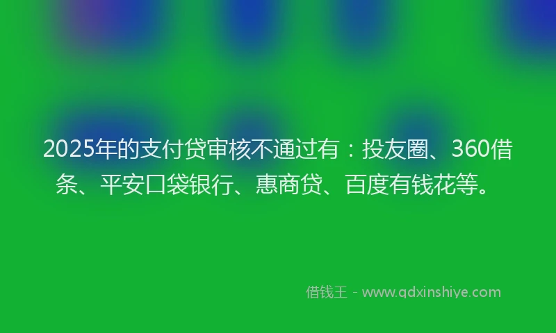 2025年的支付贷审核不通过有：投友圈、360借条、平安口袋银行、惠商贷、百度有钱花等。