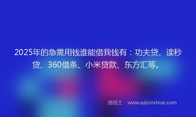 2025年的急需用钱谁能借我钱有：功夫贷、读秒贷、360借条、小米贷款、东方汇等。