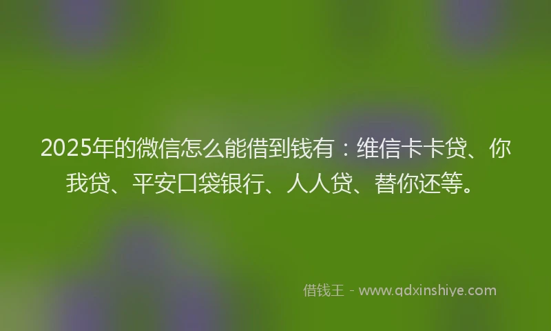 2025年的微信怎么能借到钱有：维信卡卡贷、你我贷、平安口袋银行、人人贷、替你还等。