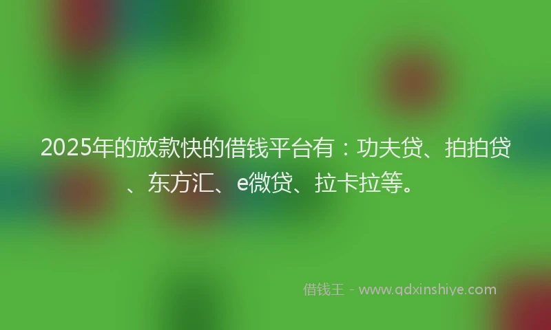 2025年的放款快的借钱平台有：功夫贷、拍拍贷、东方汇、e微贷、拉卡拉等。
