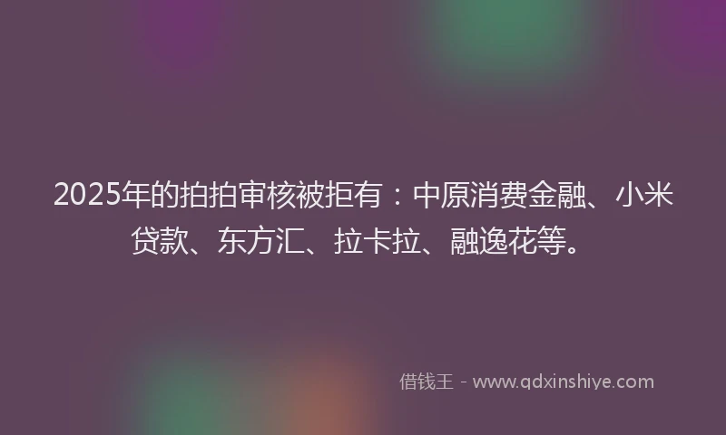 2025年的拍拍审核被拒有：中原消费金融、小米贷款、东方汇、拉卡拉、融逸花等。