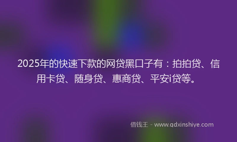 2025年的快速下款的网贷黑口子有：拍拍贷、信用卡贷、随身贷、惠商贷、平安i贷等。