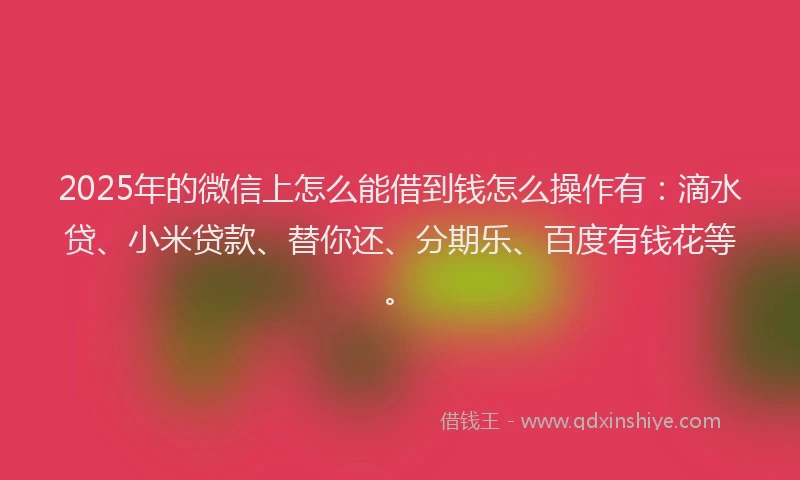 2025年的微信上怎么能借到钱怎么操作有：滴水贷、小米贷款、替你还、分期乐、百度有钱花等。