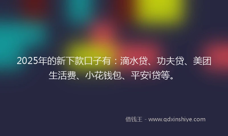 2025年的新下款口子有：滴水贷、功夫贷、美团生活费、小花钱包、平安i贷等。