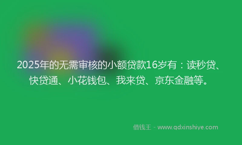 2025年的无需审核的小额贷款16岁有：读秒贷、快贷通、小花钱包、我来贷、京东金融等。