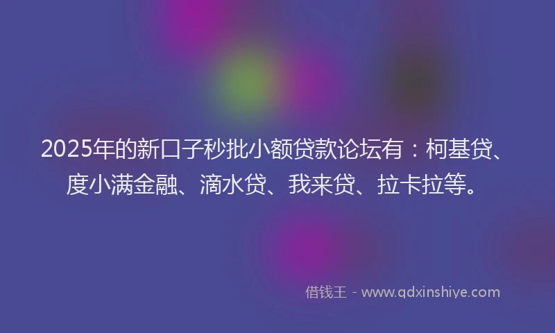 2025年的新口子秒批小额贷款论坛有：柯基贷、度小满金融、滴水贷、我来贷、拉卡拉等。