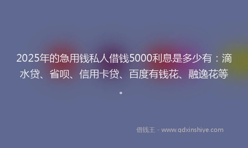 2025年的急用钱私人借钱5000利息是多少有：滴水贷、省呗、信用卡贷、百度有钱花、融逸花等。