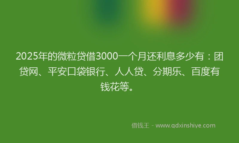 2025年的微粒贷借3000一个月还利息多少有：团贷网、平安口袋银行、人人贷、分期乐、百度有钱花等。