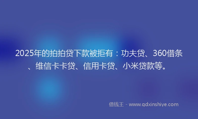 2025年的拍拍贷下款被拒有：功夫贷、360借条、维信卡卡贷、信用卡贷、小米贷款等。