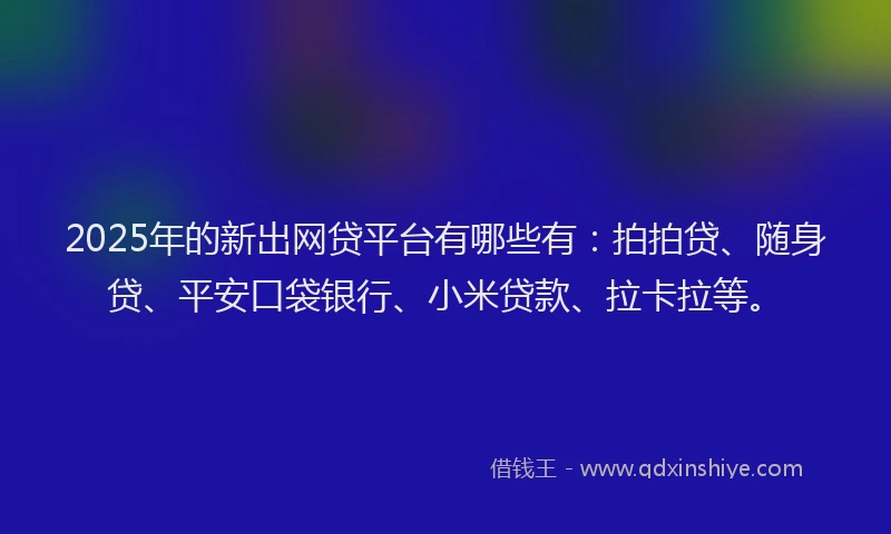 2025年的新出网贷平台有哪些有：拍拍贷、随身贷、平安口袋银行、小米贷款、拉卡拉等。