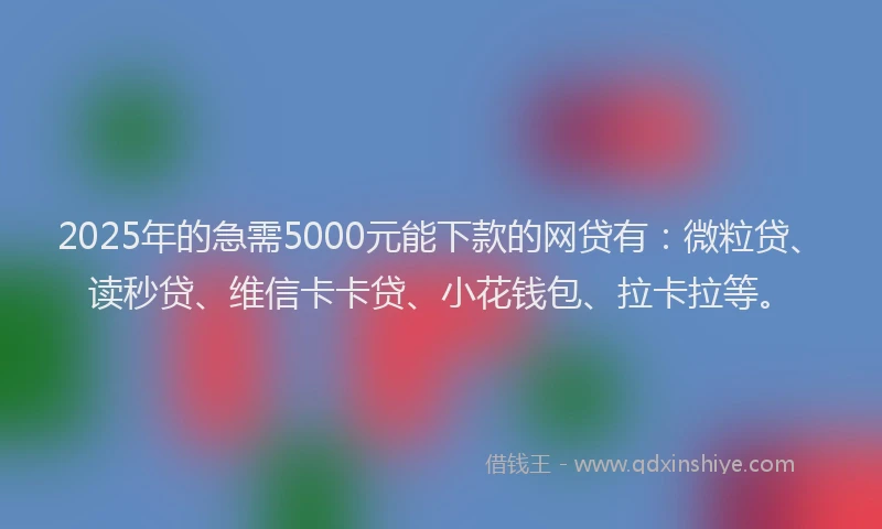 2025年的急需5000元能下款的网贷有：微粒贷、读秒贷、维信卡卡贷、小花钱包、拉卡拉等。