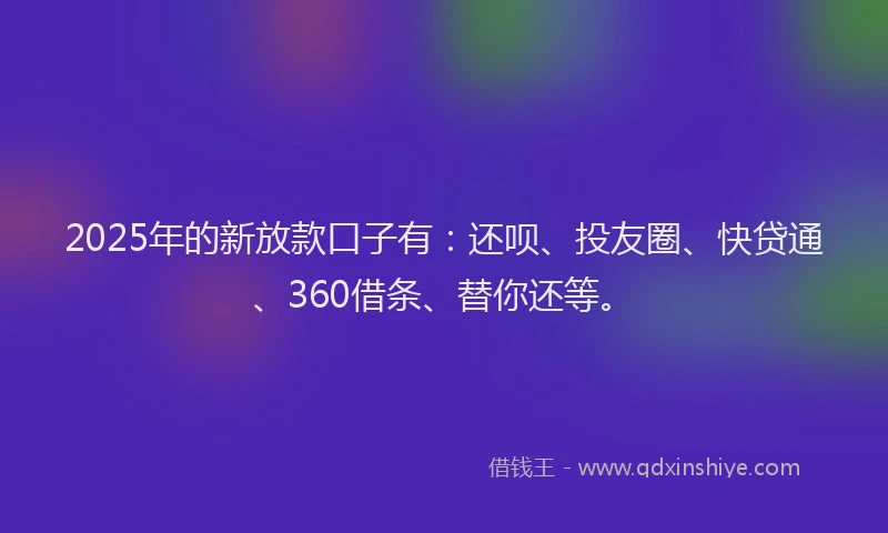 2025年的新放款口子有：还呗、投友圈、快贷通、360借条、替你还等。