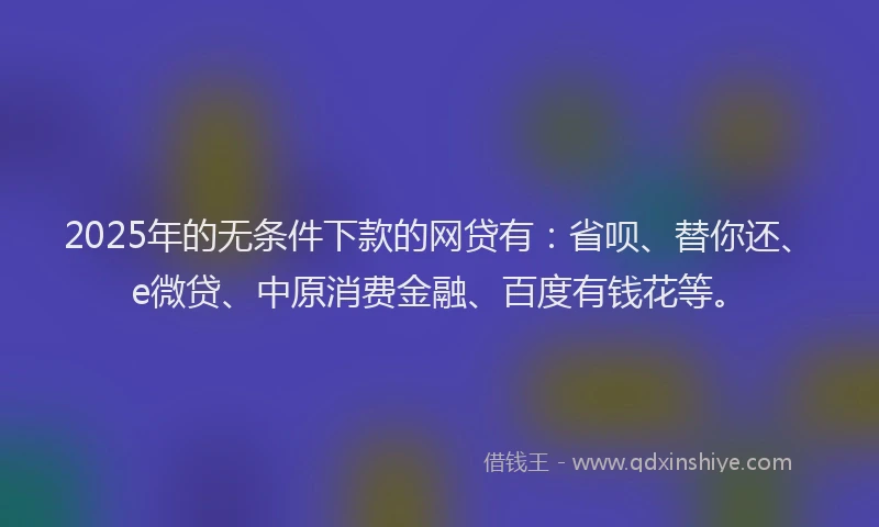 2025年的无条件下款的网贷有：省呗、替你还、e微贷、中原消费金融、百度有钱花等。