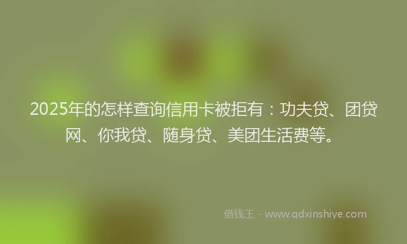 2025年的怎样查询信用卡被拒有：功夫贷、团贷网、你我贷、随身贷、美团生活费等。
