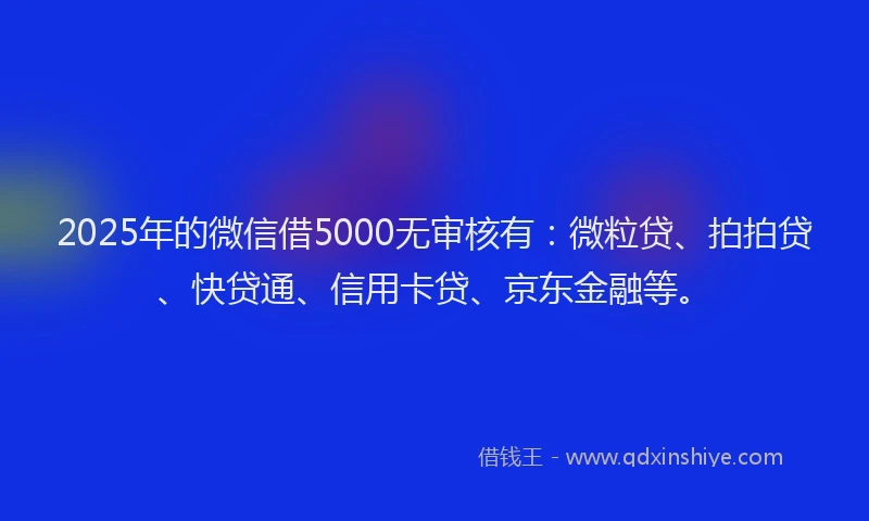 2025年的微信借5000无审核有：微粒贷、拍拍贷、快贷通、信用卡贷、京东金融等。