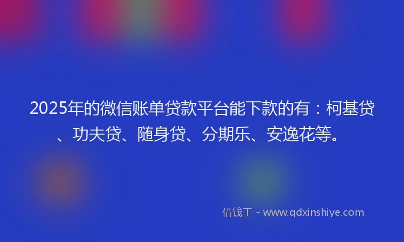 2025年的微信账单贷款平台能下款的有：柯基贷、功夫贷、随身贷、分期乐、安逸花等。