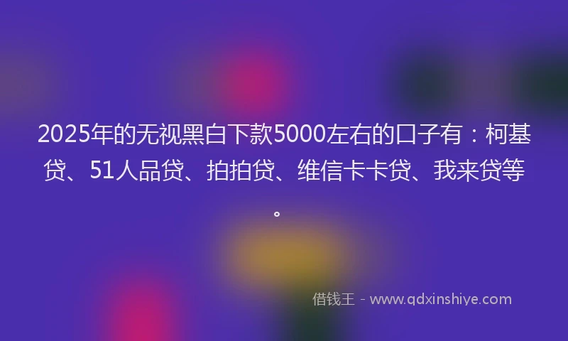 2025年的无视黑白下款5000左右的口子有：柯基贷、51人品贷、拍拍贷、维信卡卡贷、我来贷等。