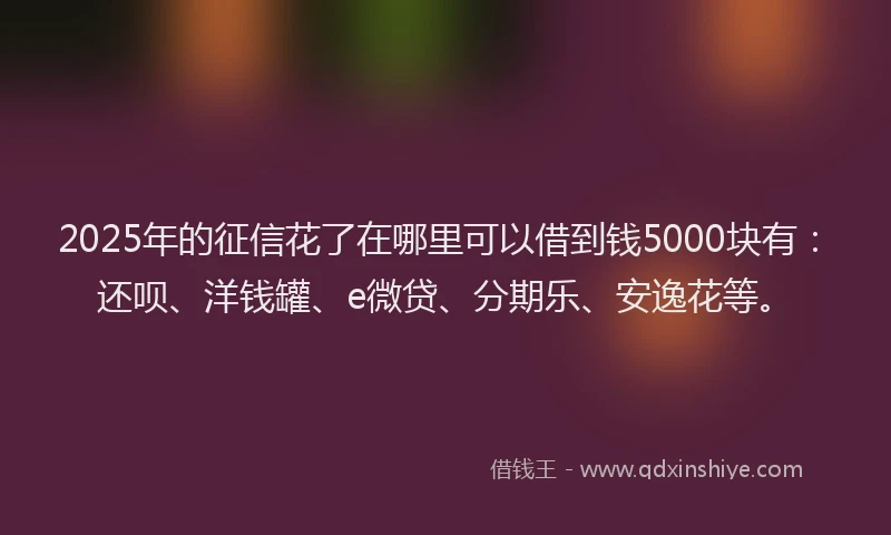2025年的征信花了在哪里可以借到钱5000块有：还呗、洋钱罐、e微贷、分期乐、安逸花等。