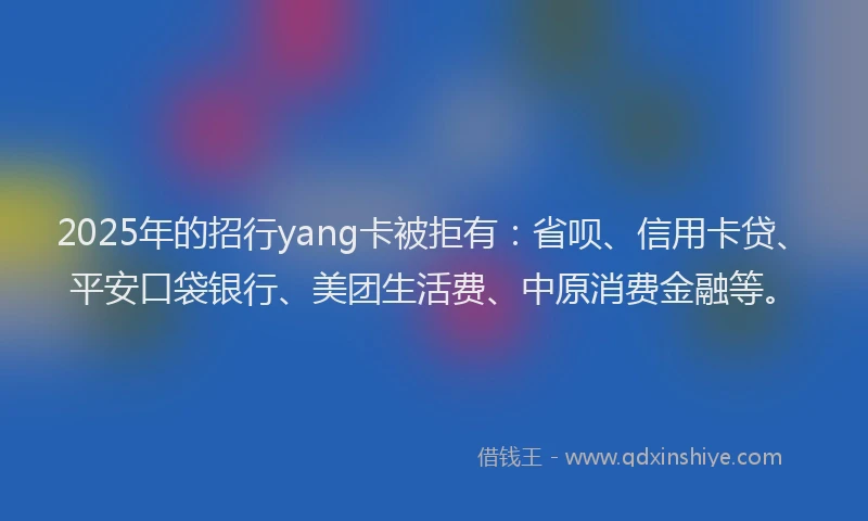 2025年的招行yang卡被拒有：省呗、信用卡贷、平安口袋银行、美团生活费、中原消费金融等。