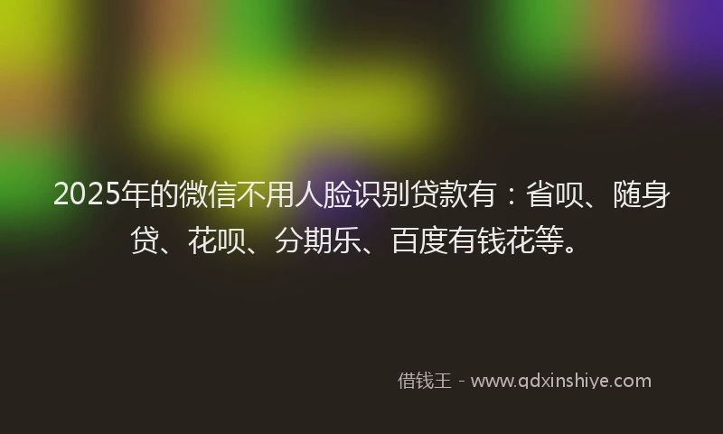 2025年的微信不用人脸识别贷款有：省呗、随身贷、花呗、分期乐、百度有钱花等。