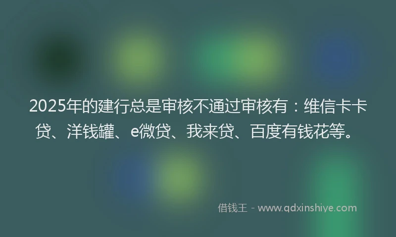2025年的建行总是审核不通过审核有：维信卡卡贷、洋钱罐、e微贷、我来贷、百度有钱花等。