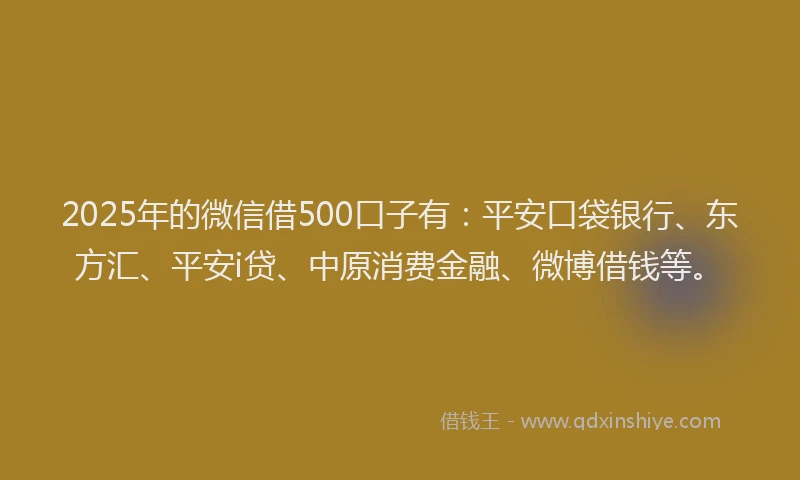 2025年的微信借500口子有：平安口袋银行、东方汇、平安i贷、中原消费金融、微博借钱等。
