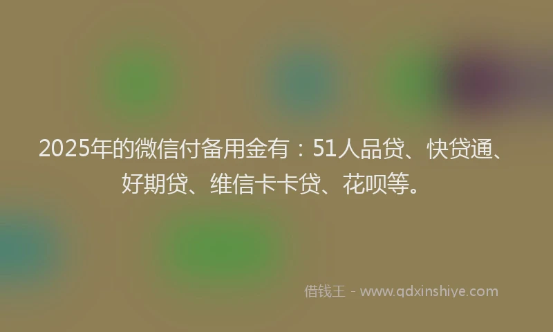 2025年的微信付备用金有：51人品贷、快贷通、好期贷、维信卡卡贷、花呗等。